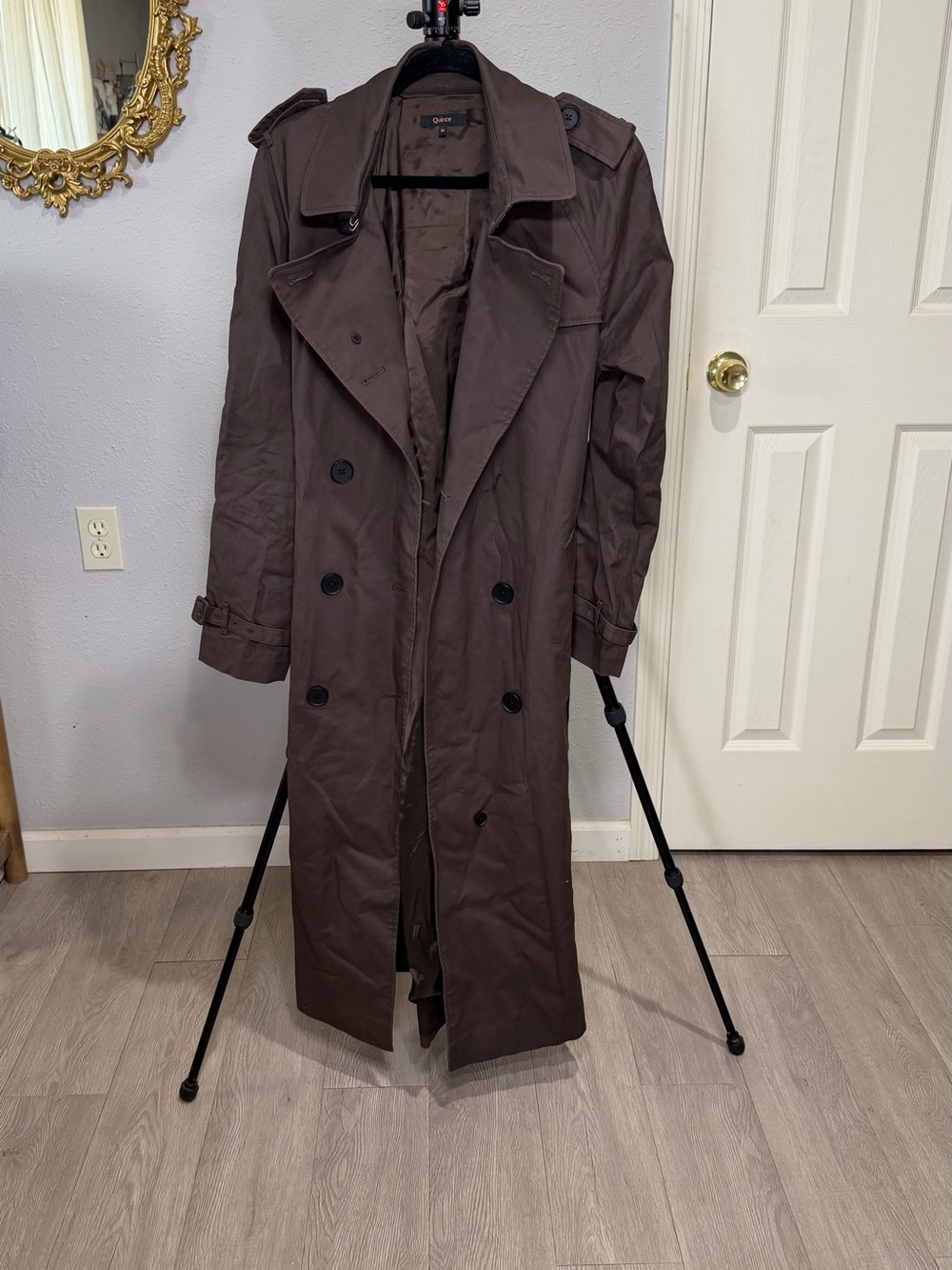 Quince Brown Comfort Stretch Long Trench Coat size M - Picture 7 of 10